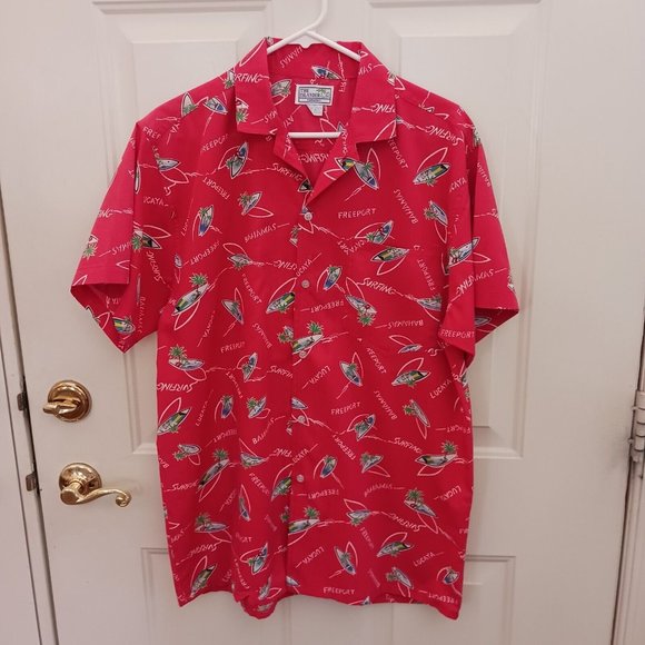 Vintage The Islander Bahamas Red Front Down Short Sleeve Shirt M - Picture 2 of 6